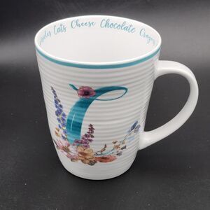Lisa Audit Letter "C" Mug Cup Ribbed Floral Words Cotton Candy Chocolate Cats